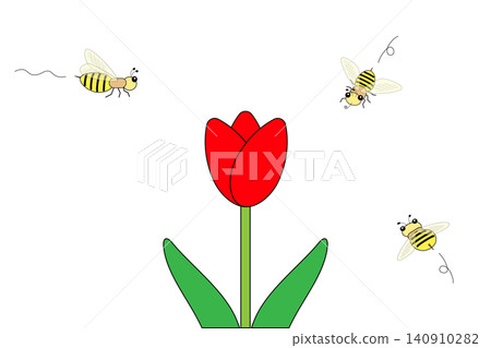蜜蜂聚集在鬱金香花上 蜜蜂聚集在鬱金香花上 140910282