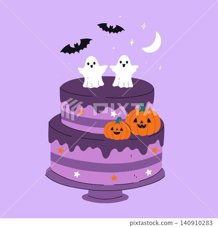 Purple cake decorated in Halloween style. Vector graphics Purple cake decorated in Halloween style. Vector graphics 140910283
