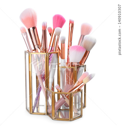Set of professional makeup brushes on white background 140910307