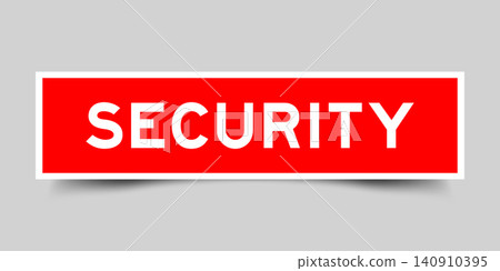 Red color square shape sticker label with word security on gray background Red color square shape sticker label with word security on gray background 140910395