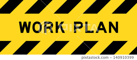 Yellow and black color with line striped label banner with word work plan 140910399