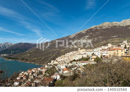 Scenic countryside landscape in Abruzzo region under blue sky Italy Scenic countryside landscape in Abruzzo region under blue sky Italy 140910560