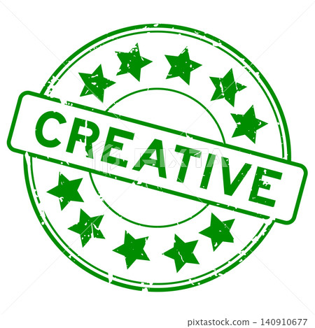 Grunge green creative word round rubber seal stamp on white background 140910677