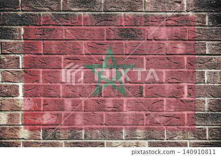 Morocco flag on old brick wall background 140910811
