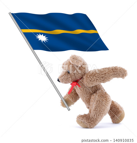 Nauru flag being carried by a cute teddy bear Nauru flag being carried by a cute teddy bear 140910835