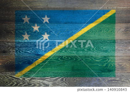 Solomon islands flag on rustic old wood surface background 140910843