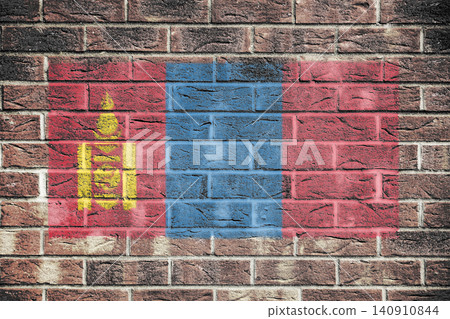 Mongolia flag on old brick wall background Mongolia flag on old brick wall background 140910844