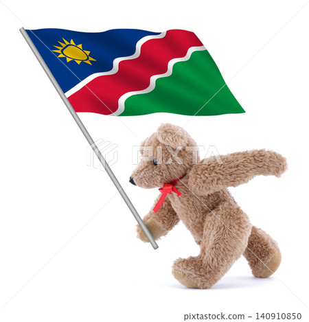 A Namibia flag being carried by a cute teddy bear 140910850