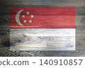 Singapore flag on rustic old wood surface background 140910857