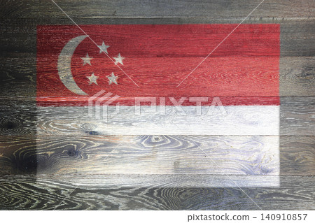 Singapore flag on rustic old wood surface background 140910857