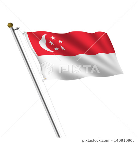 Singapore flagpole 3d illustration on white with clipping path Singapore flagpole 3d illustration on white with clipping path 140910903