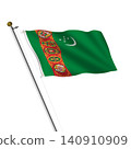 Turkmenistan flagpole 3d illustration on white with clipping path 140910909