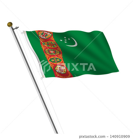 Turkmenistan flagpole 3d illustration on white with clipping path Turkmenistan flagpole 3d illustration on white with clipping path 140910909