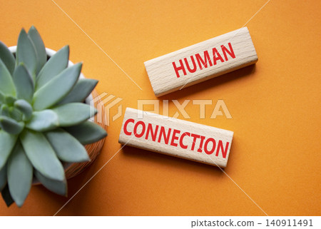 Human Connection symbol. Concept word Human Connection on wooden blocks. Beautiful orange background with succulent plant. Business and Human Connection concept. Copy space Human Connection symbol. Concept word Human Connection on wooden blocks. Beautiful orange background with succulent plant. Business and Human Connection concept. Copy space 140911491