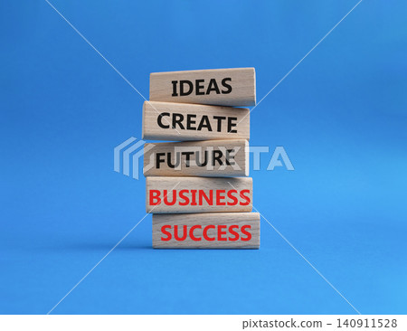 Business success symbol. Wooden blocks with words Ideas create future business success. Beautiful blue background. Business and Business success concept. Copy space Business success symbol. Wooden blocks with words Ideas create future business success. Beautiful blue background. Business and Business success concept. Copy space 140911528