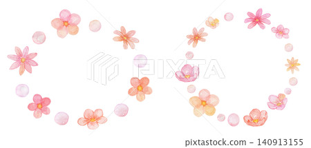 Watercolor-painted red flower round frame material Watercolor-painted red flower round frame material 140913155