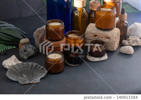 Amber Candles Glass Jars and Bottles with stones shell 140913384