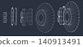 Brake disc parts shown in detailed layout with focus on structure and design 140913491
