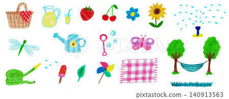Hand-drawn style summer picnic and garden material set Hand-drawn style summer picnic and garden material set 140913563