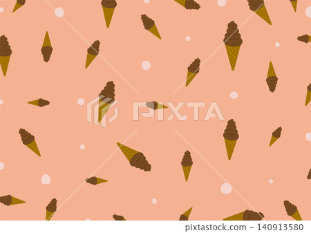 Chocolate soft serve ice cream pattern and polka dot background, pink seamless-style pattern Chocolate soft serve ice cream pattern and polka dot background, pink seamless-style pattern 140913580