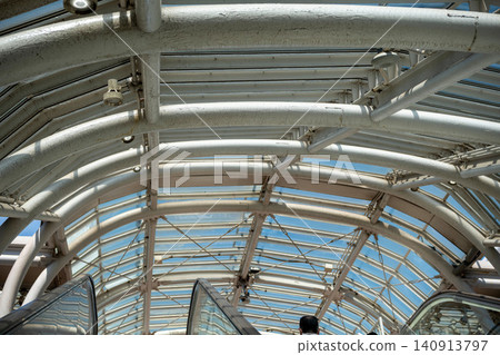 White framework on the ceiling of the parking area White framework on the ceiling of the parking area 140913797