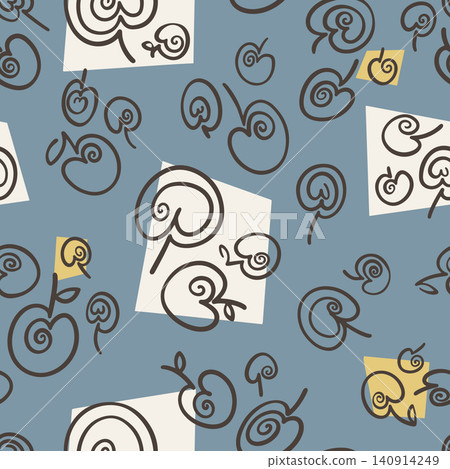 Modern Scandinavian Apple Toss Pattern on Dusty Blue Background Modern Scandinavian Apple Toss Pattern on Dusty Blue Background 140914249