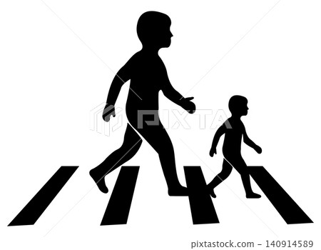 Parent and child using pedestrian crossing for everyday road safety Parent and child using pedestrian crossing for everyday road safety 140914589