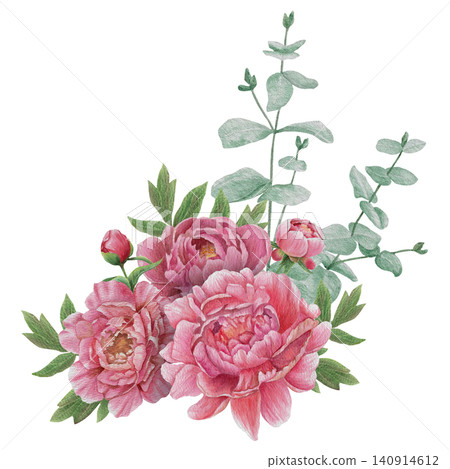 Vintage Watercolor Peony Tea Party Clipart Set Composition of peonies and eucalyptus Botanical Collection PNG transparent background Vintage Watercolor Peony Tea Party Clipart Set Composition of peonies and eucalyptus Botanical Collection PNG transparent background 140914612