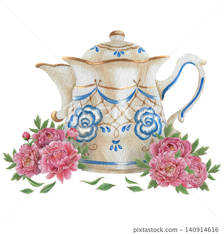 Vintage Watercolor Peony Tea Party Clipart Set Porcelain teapot with peonies Botanical Collection PNG transparent background Vintage Watercolor Peony Tea Party Clipart Set Porcelain teapot with peonies Botanical Collection PNG transparent background 140914616