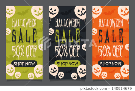 halloween sale flyers set with spooky balloons vector illustration. halloween sale flyers set with spooky balloons vector illustration. 140914679