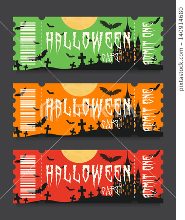 halloween party ticket set admit one vector illustration. 140914680