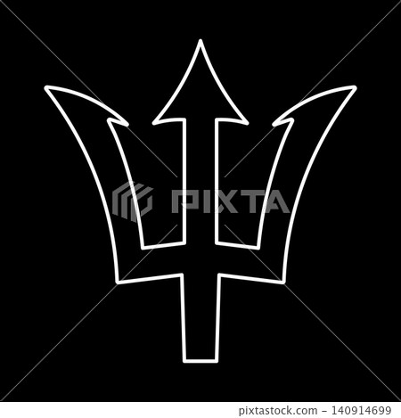 Trident white contour flat sticker, icon, badge mockup. Barbados national symbol simple template. Neptune sign silhouette layout. Trident white contour flat sticker, icon, badge mockup. Barbados national symbol simple template. Neptune sign silhouette layout. 140914699