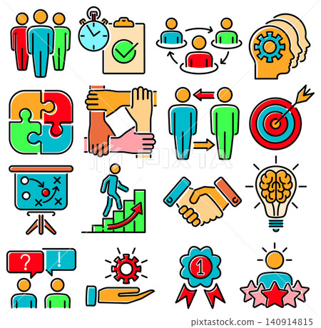 Teamwork Collaboration Line Icons Set Teamwork Collaboration Line Icons Set 140914815