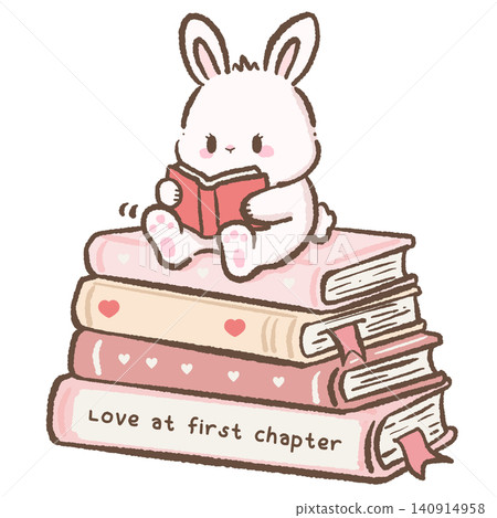 Cute Cozy Bunny Reading on a Stack of Romance Books Love at First Chapter Book Lover Digital Clipart Cute Cozy Bunny Reading on a Stack of Romance Books Love at First Chapter Book Lover Digital Clipart 140914958