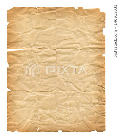 Heavily brown wrinkled paper sheet isolated on white 140915033