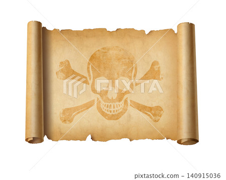 Pirate skull parchment scroll isolated on white Pirate skull parchment scroll isolated on white 140915036