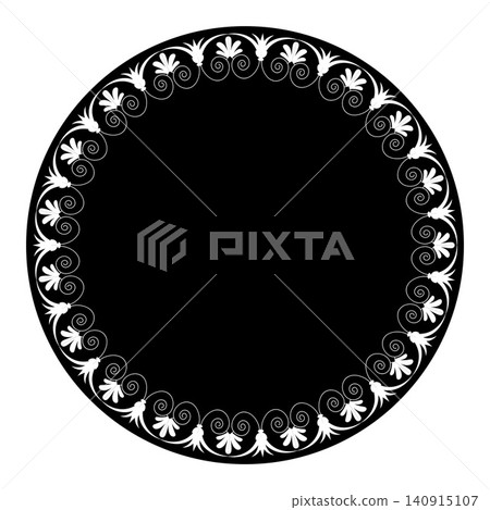 Round frame with Greek key floral meander. Egyptian, Assyrian, Greek, Arabic, ottoman motif. For traditional decorative design, engraving, forging, embroidery, plate, porcelain, textile, ceramic Round frame with Greek key floral meander. Egyptian, Assyrian, Greek, Arabic, ottoman motif. For traditional decorative design, engraving, forging, embroidery, plate, porcelain, textile, ceramic 140915107