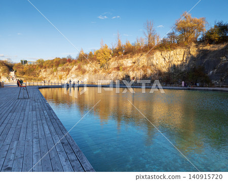 Zakrzowek Park scenic view reflecting limestone quarry lake Zakrzowek Park scenic view reflecting limestone quarry lake 140915720