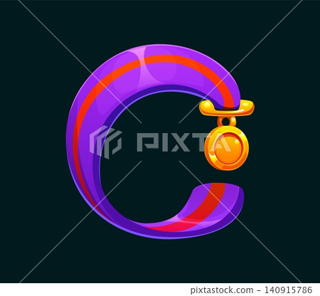 Cartoon soccer winner gold medal alphabet font letter C. Ball game sport type font symbol, european football league typeset isolated vector sign. Soccer match English alphabet element or letter 140915786