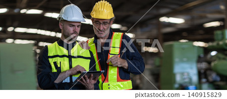 Workers Factory or Engineering work at factory site check up machine or products in site 140915829