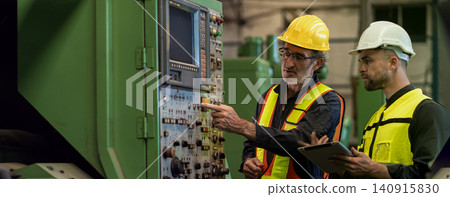Workers Factory or Engineering work at factory site check up machine or products in site Workers Factory or Engineering work at factory site check up machine or products in site 140915830