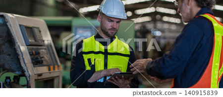 Workers Factory or Engineering work at factory site check up machine or products in site Workers Factory or Engineering work at factory site check up machine or products in site 140915839