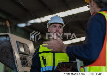 Workers Factory or Engineering work at factory site check up machine or products in site Workers Factory or Engineering work at factory site check up machine or products in site 140915840