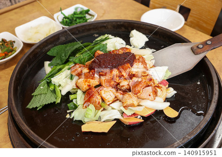 Raw Spicy Korean Chicken Stir Fry Dakgalbi with Vegetables Raw Spicy Korean Chicken Stir Fry Dakgalbi with Vegetables 140915951