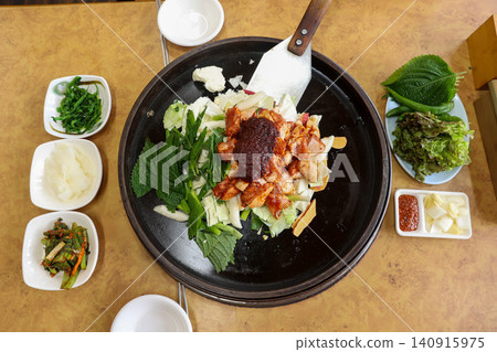 Raw Spicy Korean Chicken Stir Fry Dakgalbi with Vegetables Raw Spicy Korean Chicken Stir Fry Dakgalbi with Vegetables 140915975