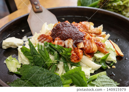 Raw Spicy Korean Chicken Stir Fry Dakgalbi with Vegetables Raw Spicy Korean Chicken Stir Fry Dakgalbi with Vegetables 140915979