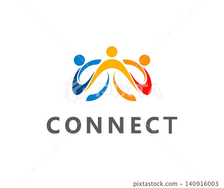 People connect and community icon emblem and human union or teamwork symbol, family and friendship abstract vector sign. People connect icon with three human figures People connect and community icon emblem and human union or teamwork symbol, family and friendship abstract vector sign. People connect icon with three human figures 140916003