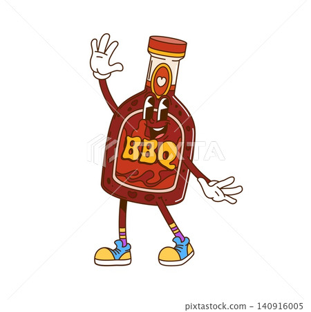 Cartoon groovy barbecue and grill BBQ sauce bottle character. Food grilling groovy vector mascot, barbeque cheerful character. . Barbecue hot tomato sauce or hot chili condiment bottle funny personage Cartoon groovy barbecue and grill BBQ sauce bottle character. Food grilling groovy vector mascot, barbeque cheerful character. . Barbecue hot tomato sauce or hot chili condiment bottle funny personage 140916005