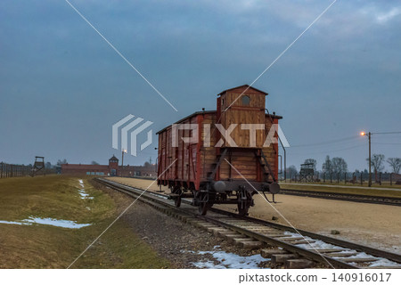 A transport wagon at Auschwitz-Birkenau (second concentration camp) - World Heritage Site A transport wagon at Auschwitz-Birkenau (second concentration camp) - World Heritage Site 140916017