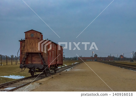 A transport wagon at Auschwitz-Birkenau (second concentration camp) - World Heritage Site A transport wagon at Auschwitz-Birkenau (second concentration camp) - World Heritage Site 140916018